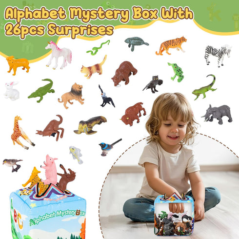Alphabet Mystery Box for Kids - 26 PCS Animal Figurines Letter Matching Game, Montessori Educational Toy for Ages 3-8