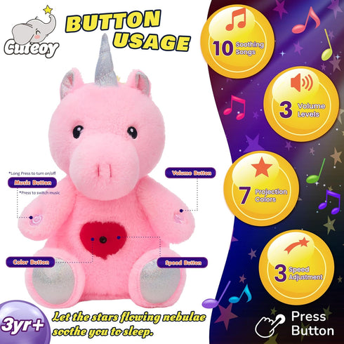 Christmas,13'' Cuteoy Plush Pink Unicorn Star Projector Musical Adjustable Singing Night Light Stuffed Animals Glowing