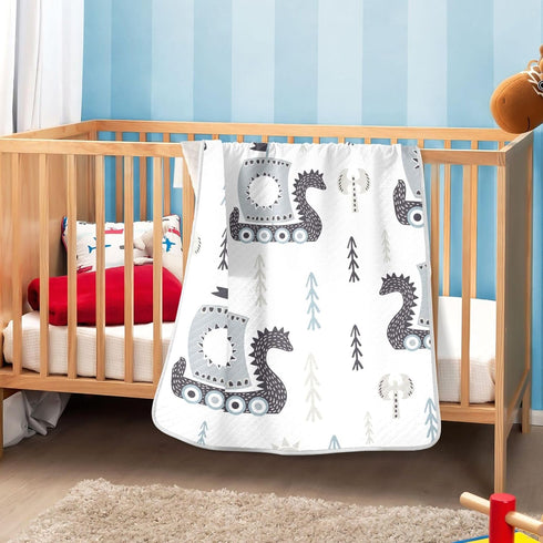Qilmy Viking Ships Baby Blanket for Boys Girls, Soft Cotton Cozy Warm Nursery Receiving Swaddle Blanket, 30 x 40 Inch