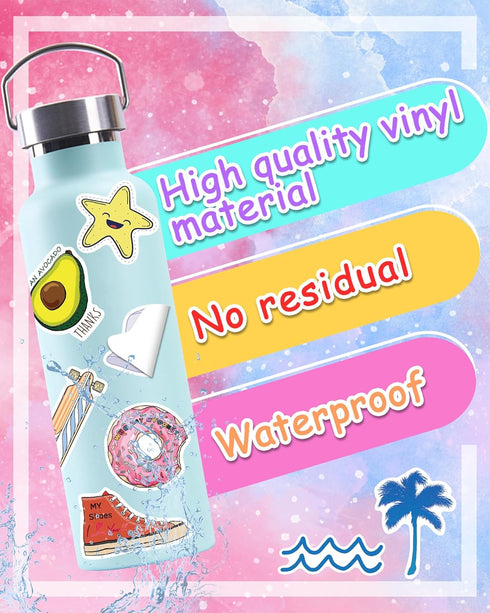 Bekayshad Stickers for Water Bottles, 100 Pack Cute Vsco Vinyl Aesthetic Waterproof Stickers for Teens