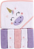 Luvable Friends Unisex Baby Hooded Towel with Five Washcloths | Unicorn, One Size