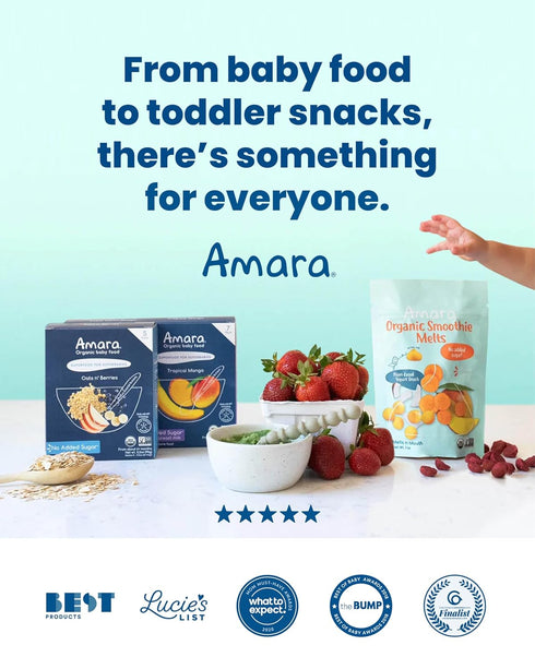 Amara Organic Baby Food, Stage 2 Sweet Potato Raspberry, 5 Pouches 3.5oz Per Serving, Shelf Stable