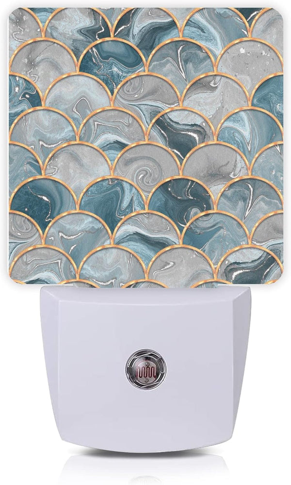 Smoaffly Mermaid Fish Scales Marble Night Light Plug-in LED Nightlights Auto Sensor Night