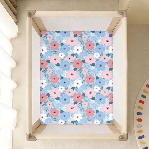 miaozhen 1 Pack 52x28 Cotton Baby Crib Sheets Soft Cute Cartoon Spring Wildflower Crib Mattress Sheet for Nursery Decor
