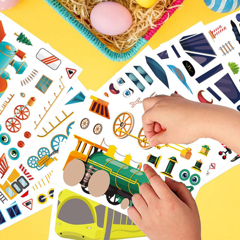 OTAITY 24 Sheets Train Stickers for Kids, Make-a-face Sticker, Make Your Own Train Mix and Match Stickers for DIY