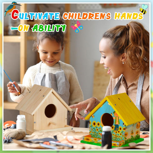 Liliful Wooden DIY Birdhouse Kit for Adults, Unfinished Wooden Bird Houses with Paints for Craft Activity