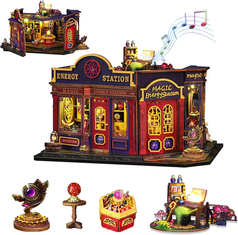 Plustopoy DIY Miniature House Kit: 3D Wooden Puzzle Miniature Kit with LED Light,