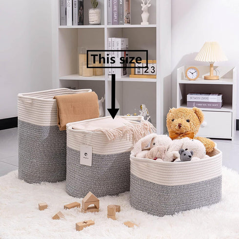 Decorative Cube Storage Bin, Tall Laundry Basket with Handles for Organizing Kids Cloth, Soft Woven Collapsible Yarn