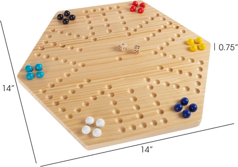 Hey! Play! Classic Wooden Strategic Thinking Game - Complete Set with Board, 24 Colored Marbles, 2 Dice for 6 Players