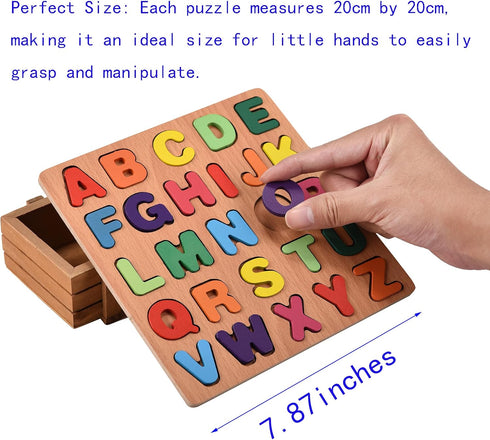 Set 2 of Wooden Alphabet and Number Shape Puzzles for Toddlers - Fun Educational Learning Game