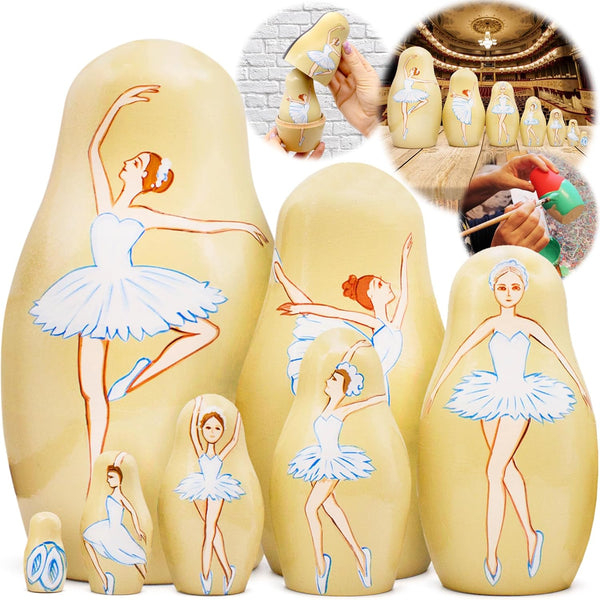 AEVVV Bolshoi Ballet Russian Nesting Dolls Set - 7 pcs Matryoshka Ballerina Doll Wooden Decor