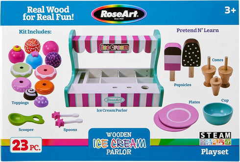 Set 23 3 RoseArt Wooded Ice Cream Parlor Play Piece Pretend Ice Cream Shop Gift for Toddler Ages and Up