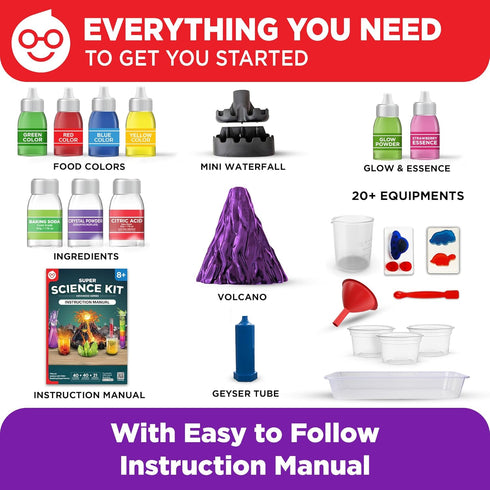 8-12 Set, 100+ 8+ Doctor Jupiter Super Science Kit for Kids Ages | Chemistry STEM Toy with Experiments & Geyser Tube