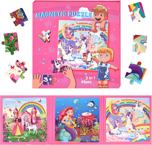 LovesTown Magnetic Travel Puzzles Book - Fairytale Magnetic Puzzles for Toddlers Learning