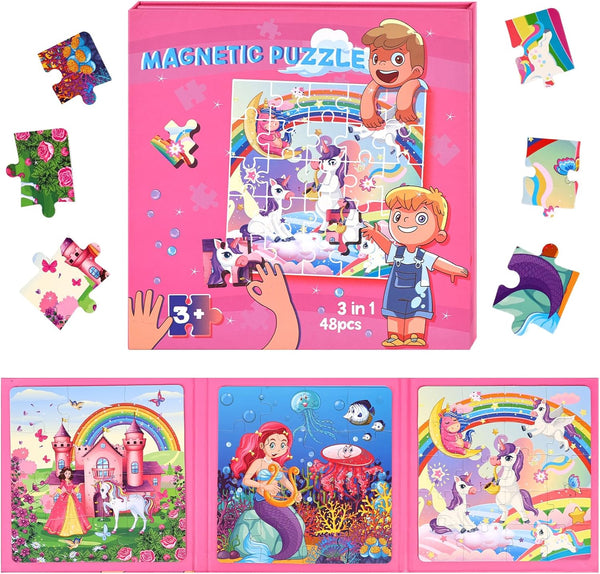 LovesTown Magnetic Travel Puzzles Book - Fairytale Magnetic Puzzles for Toddlers Learning