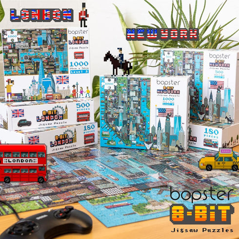 1000 Piece Puzzle - 8-bit Retro Gaming Style New York City - 100% Recycled Cardboard