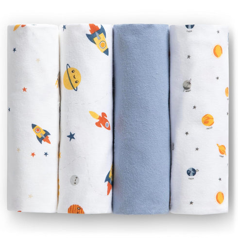 Delta Children 100% Cotton Flannel Baby Receiving Blankets for Girls and Boys, 30x30 Inches (Pack of 4), Space