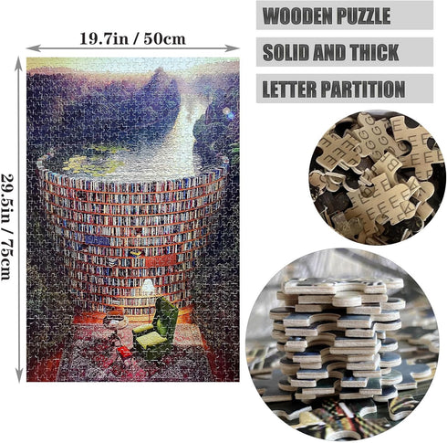 1000 Pieces Puzzles for Adults Wooden Bookshelf Canal Jigsaw Puzzle Book Library Puzzles for Adults 1000 Pieces and Up Christmas Birthday Puzzles Gift