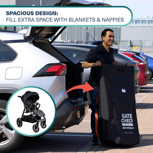 45" Bramble Stroller Travel Bag for Airplane - Drawstring Closure, ID, Padded Adjustable Strap - Gate Check Stroller