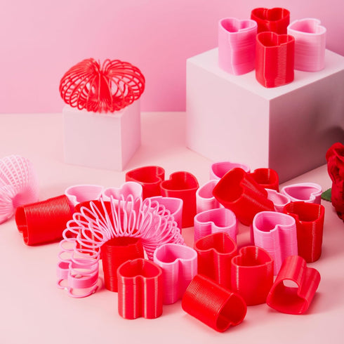 30 Packs JOYIN Valentines Day Party Favors with Mini Springs Toys, Multi-Color Heart Coil Springs Toys, Stress Relief