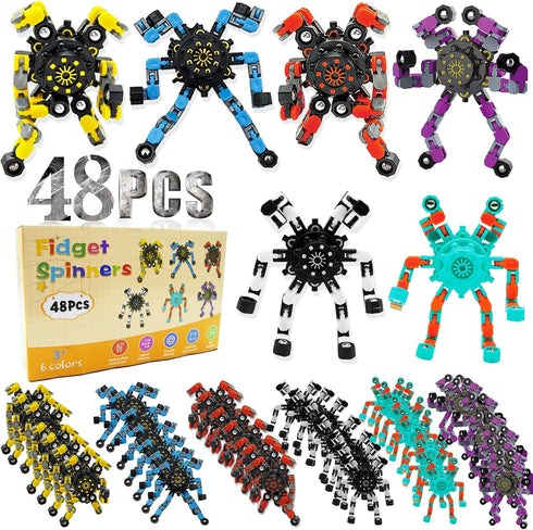 Szcuelz 48PC) Transformable Fidget Spinner for Kids and Adults,Deformable Chain DIY Robot Spinner Sensory Toy, Stress