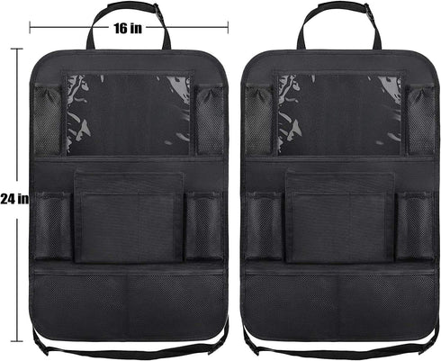 Car Backseat Organizer with 10" Table Holder, 9 Storage Pockets, Seat Back Protectors for Kids, Travel Accessories, 2