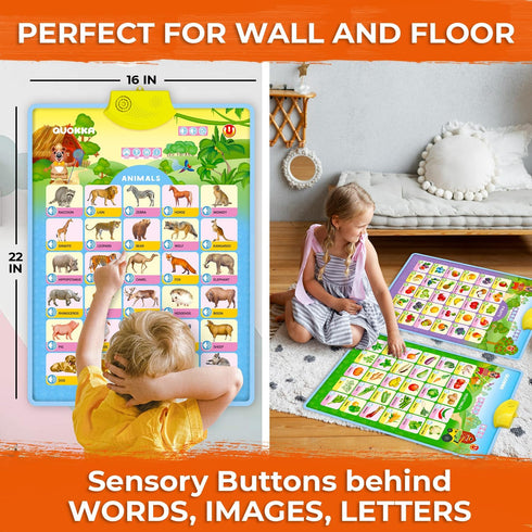 Quokka Set of 4 Educational Poster Toy for 3-4 Year Old, Learning Wall Chart for Toddlers, Interactive Game