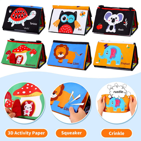 Baby Tummy Time Toys with Mirror, Books, Teethers - For 0-12 Months, Montessori Crawling Toys for Boys & Girls