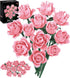 Pink Roses Flower Bouquet Building Set, Artificial Flowers Botanical Collection Compatible with