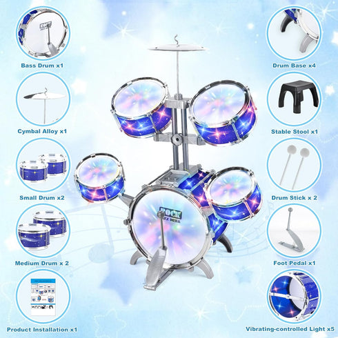 PaLeyFer Set Upgraded Kids Drum for Toddlers w/ Light (All Plastic), Musical Gifts Toys for Boys Girls, Kids Jazz Drum