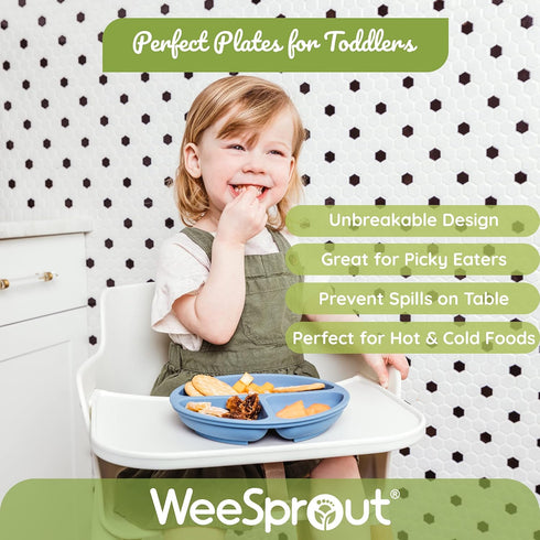 WeeSprout Silicone Divided Plates (No Lids), 100% Food Grade Silicone for Toddlers & Kids, Dishwasher Safe