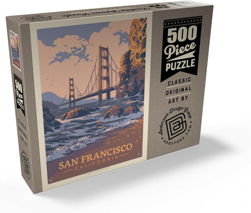 MyPuzzle San Francisco, CA - Golden Gate-Water's Edge Vintage Poster, Premium 500 Piece Jigsaw Puzzle