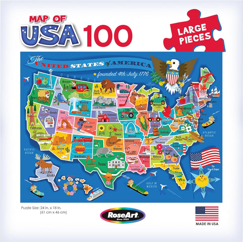 100 24" 18" 6+ RoseArt Map of USA Puzzle for Kids Large Pieces, x Educational United States Puzzle with Fun State
