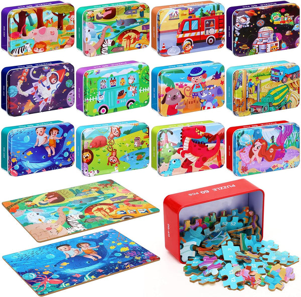 Silipull 12 Boxes Party Favors Jigsaw Puzzles in a Metal Box for