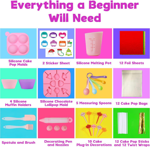 Sets Cake Pop Kit,Kids Baking for Kids,Lollipop Making Kit for Girls,Chocolate and Cupcake Making Includes Silicone