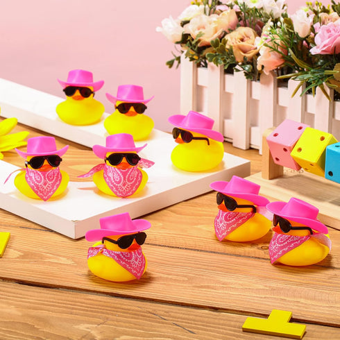 24 Set Sosation Cowboy Rubber Duck Bulk Mini Yellow Duckies Bath Party Tiny Ducks Bathtub Toy with Cowboy Hat Paisley