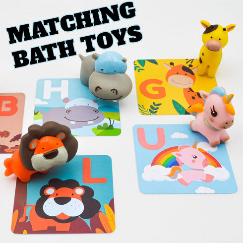 SplashEZ Bath Toys Flash Cards for Toddlers - 26 Alphabet Letters & Animal Words, Waterproof Baby Bath Books for
