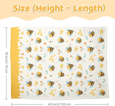 Bee Baby Blankets for Girls, 30 x 40 Soft Minky with Double Layer Dotted Backing, Gifts for Newborn Toddler
