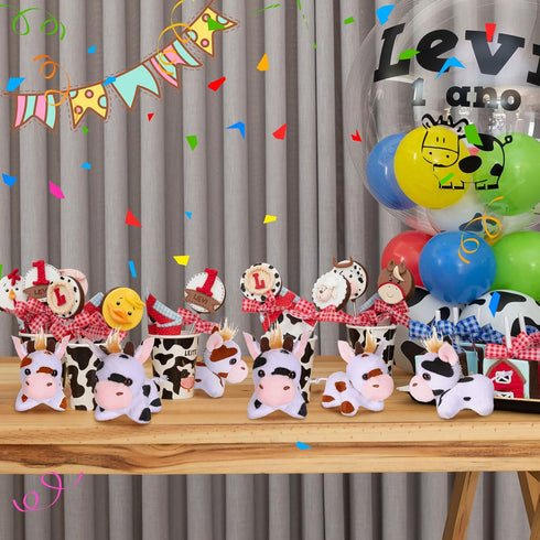 Stuffed Cows, 12 Pieces Assorted Plush Toy Figures, Animals for Holiday Back to School Party Favors, 3.2 x 3 Inch