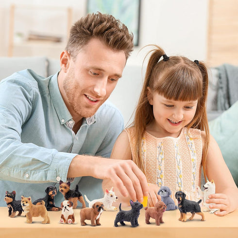 12PCS Realistic Dog Figurines, Hand Painted Tiny Puppy Animals Toy, Dog Cake Topper Gift for Kids & Toddlers