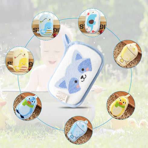 Baby Bath Sponge, 2 Pack Cartoon Animal Style Ultra Soft & Absorbent Sponge for Infants Bathing, Safe for Sensitive Skin