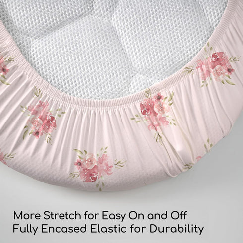 47"x24", 3 Pack Nap Mat Sheet Pink Floral Baby Crib Sheets Fitted Elastic Corners, Preschool Day Care Rest Mat Cover