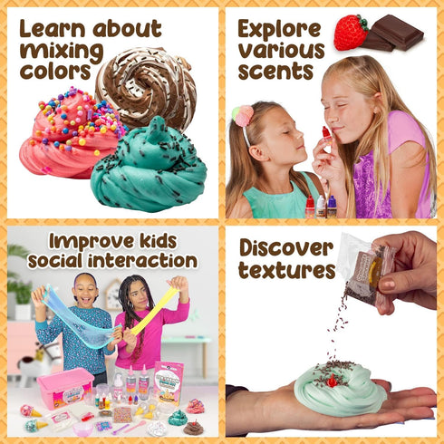 Set 31 8-12, Original Stationery Ice Cream Slime Kit for Girls Toys, DIY Cherry-Scented Slime Making with Pieces, Fun