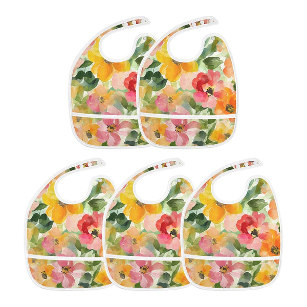 JUNZAN Baby Girl Newborns Baby Drooling Bibs with Snap Cotton 5 Pack Burp