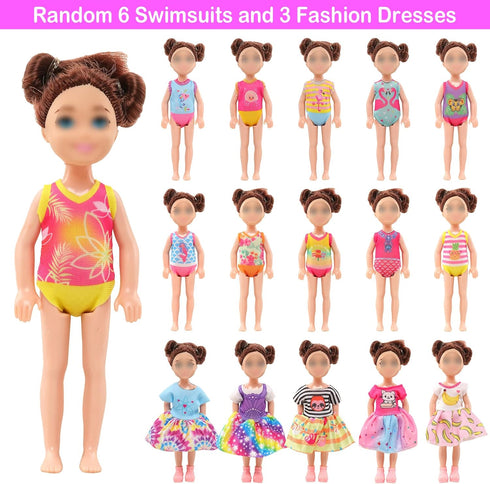 Mini 5.3 Inch Doll Clothes & Accessories Set with 6 Beach Swimsuits, 3 Dresses, 2 Swimming Rings, 2 Drinks, 2 Hats, 2
