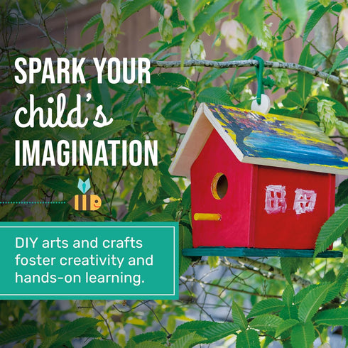 Beetle & Bee Build A Bird Bungalow - DIY Outdoor Birdhouse Kit for Kids, Includes 4 Paints, 1 Brush, Hardware