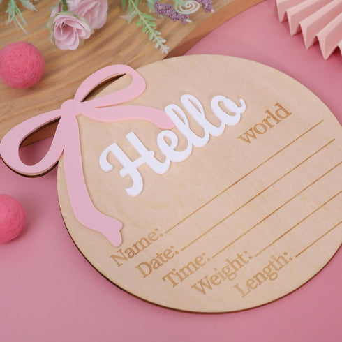BEADED Bow(Bow-1) Hello World Birth Announcement - Bow Baby Girl Announcement Sign,Hello World Baby Girl Hospital Sign
