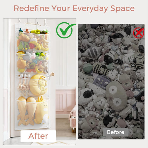 4 Criusia Stuffed Animal Storage, Over The Door Organizer with Mesh Pockets, Toy Organizers and Storage for Nursery