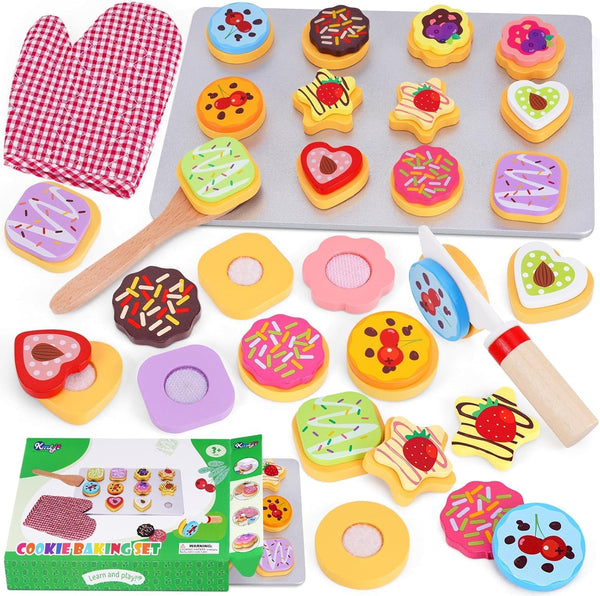 Slice and Bake Wooden Cookie Play Food Set for Kids Kitchen -
