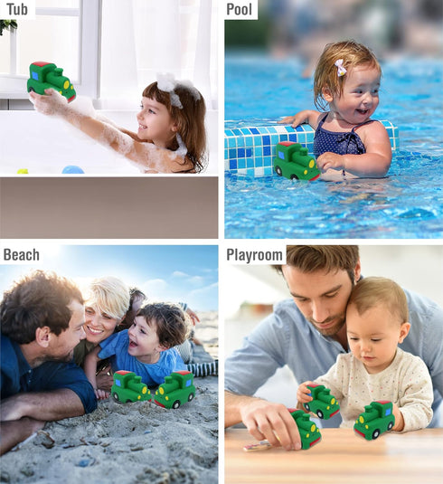 DolliBu Train Bath Buddy Squirter - Floating Green Rubber Bath Toy - Fun Water Play for Toddlers
